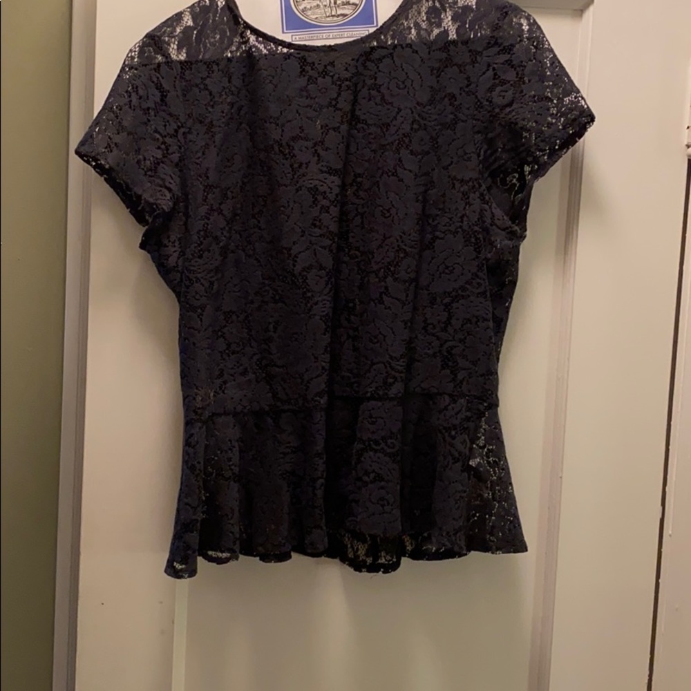 Topshop See through navy Peplum Top